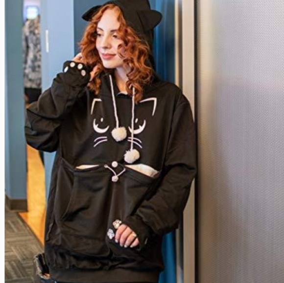 Unisex Hoodies Pet Holder Cat Dog Large Pouch Carriers Pullover with Cat Print - Picture 5 of 12